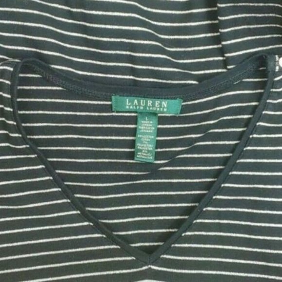 Lauren Ralph Lauren Metallic Striped V-Neck Blouse Size Large - Picture 6 of 6
